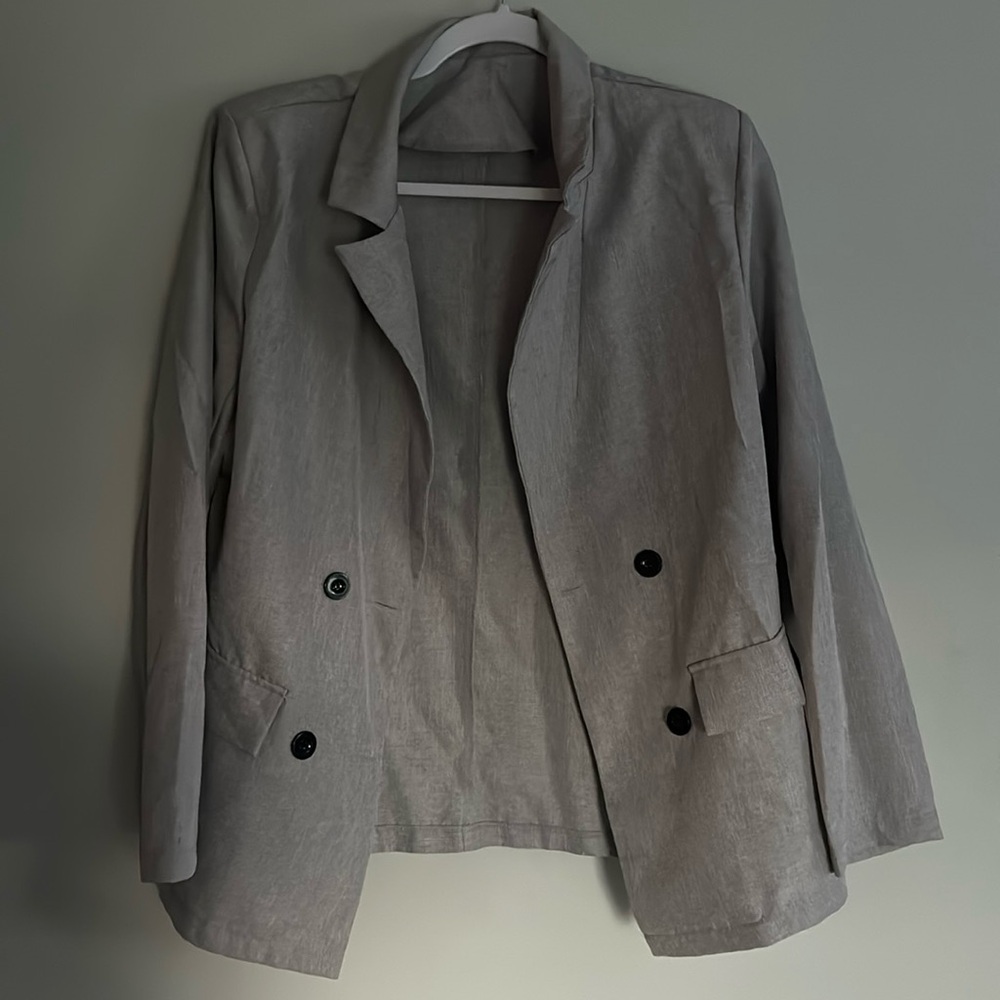 SHEIN Gray Double-Breasted Blazer